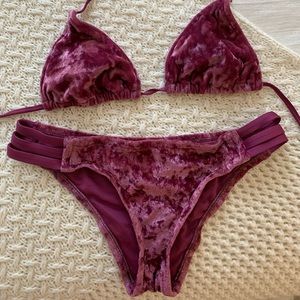 Maroon Velvet Bikini Set